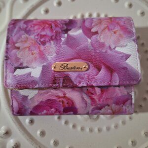 Buxton Brilliant Floral Flower Pink Cabbage Roses Small Bifold Wallet